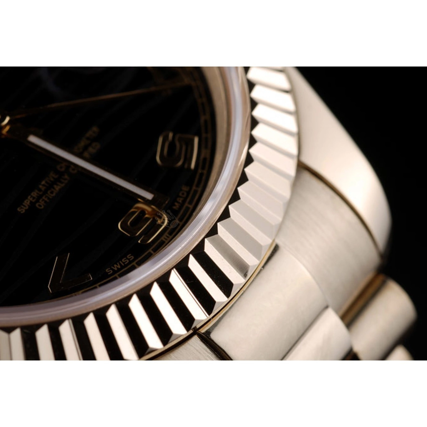 Aaa replica watch Stainless Black Steel DayDate Dial Strap Rolex 41980 Gold Patterned 0722